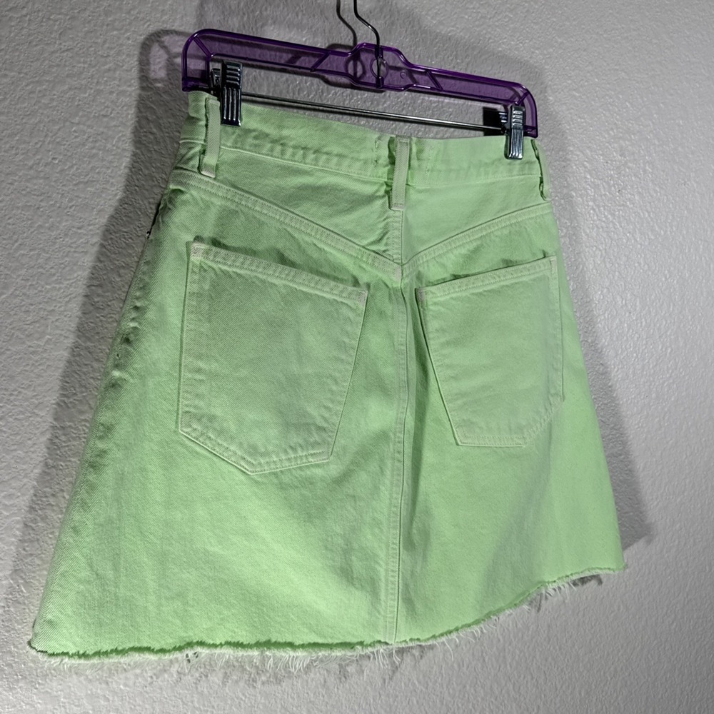 AGOLDE Criss Cross High Rise Denim Mini skirt 27 Lime Green $265 Made in USA - Picture 4 of 16
